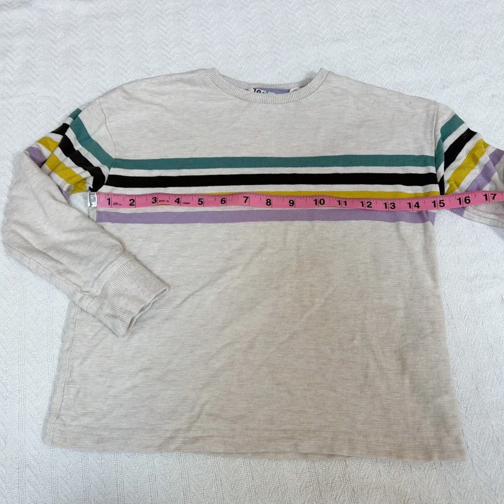 Mini Boden striped long sleeve shirt oatmeal teal/yellow/black/purple - sz 5-6Y